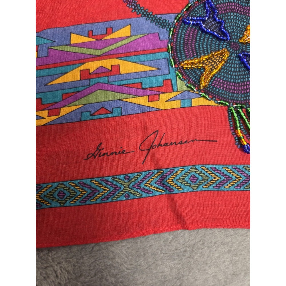 Ginnie Johansen Vintage Square Scarf Native American Dream‎ Catcher Beaded 31x32 - Picture 3 of 8